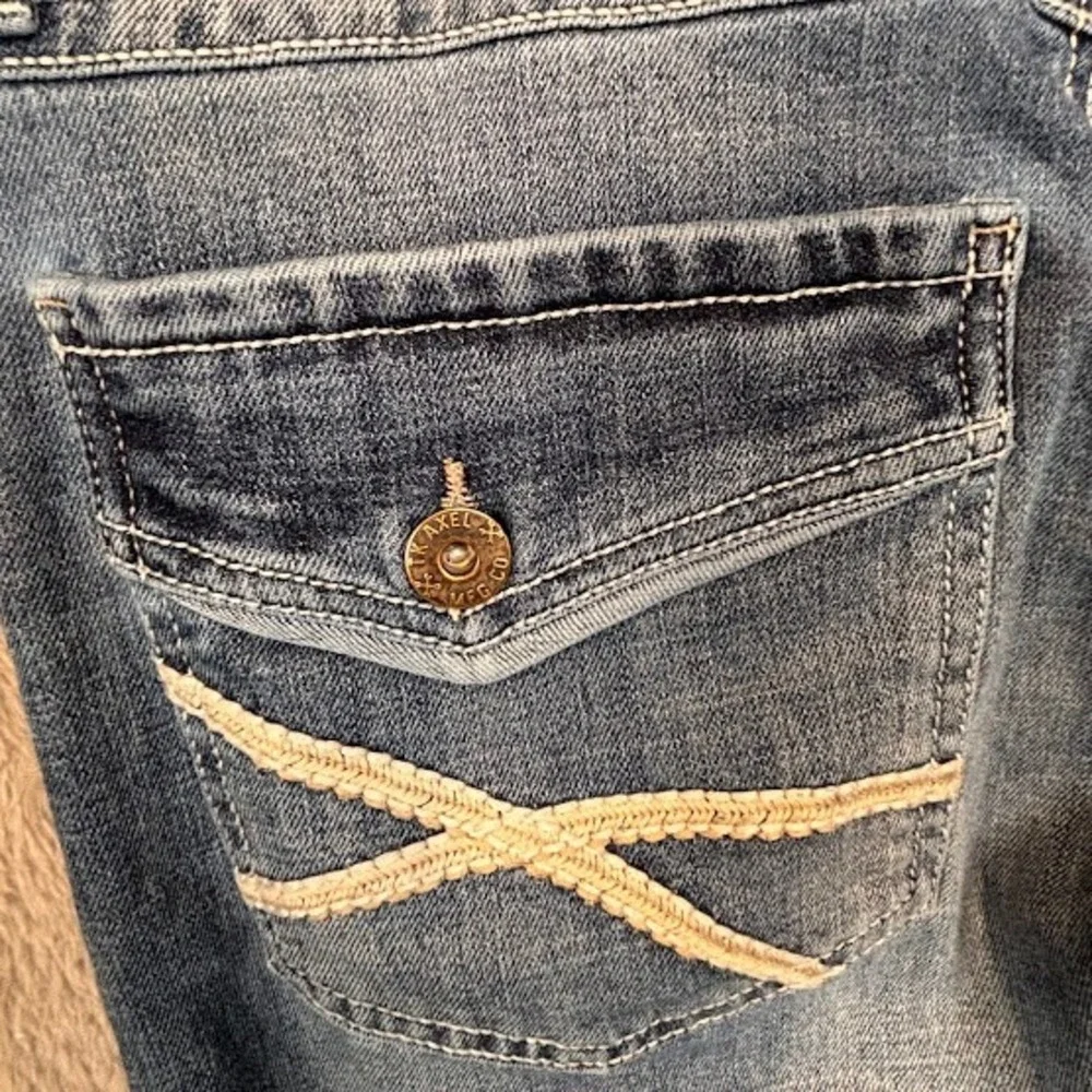 TK Axel‎ Mens Slim Bootcut Jeans Blue Medium Wash Embroidered Pockets 32x30